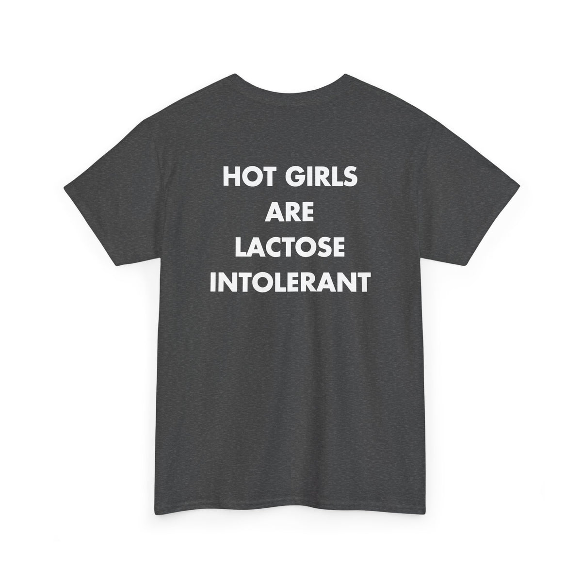Dark Heather T-shirt with HOT GIRLS ARE LACTOSE INTOLERANT back print