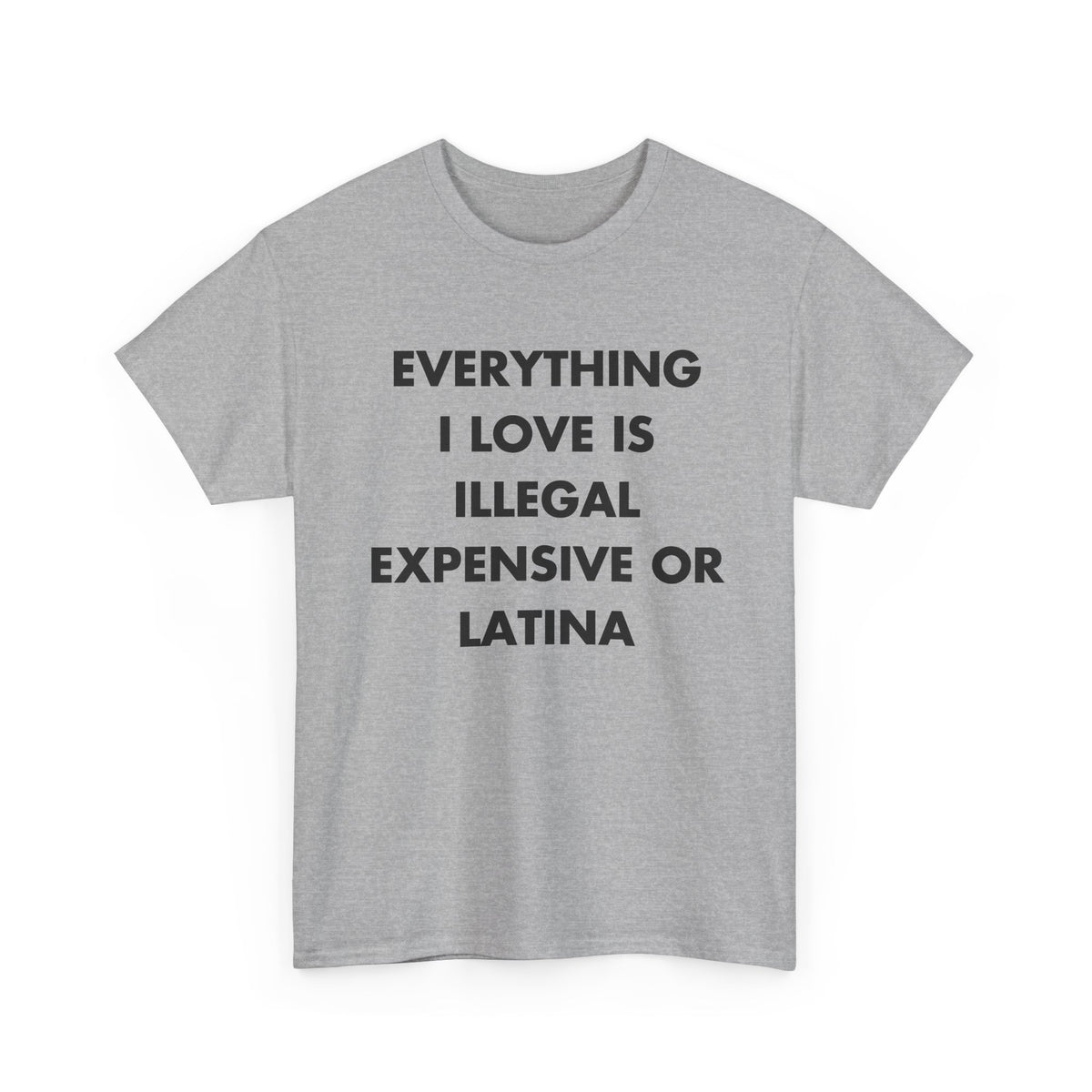 Sport Grey T-shirt with EVERYTHING I LOVE IS ILLEGAL EXPENSIVE OR LATINA front print