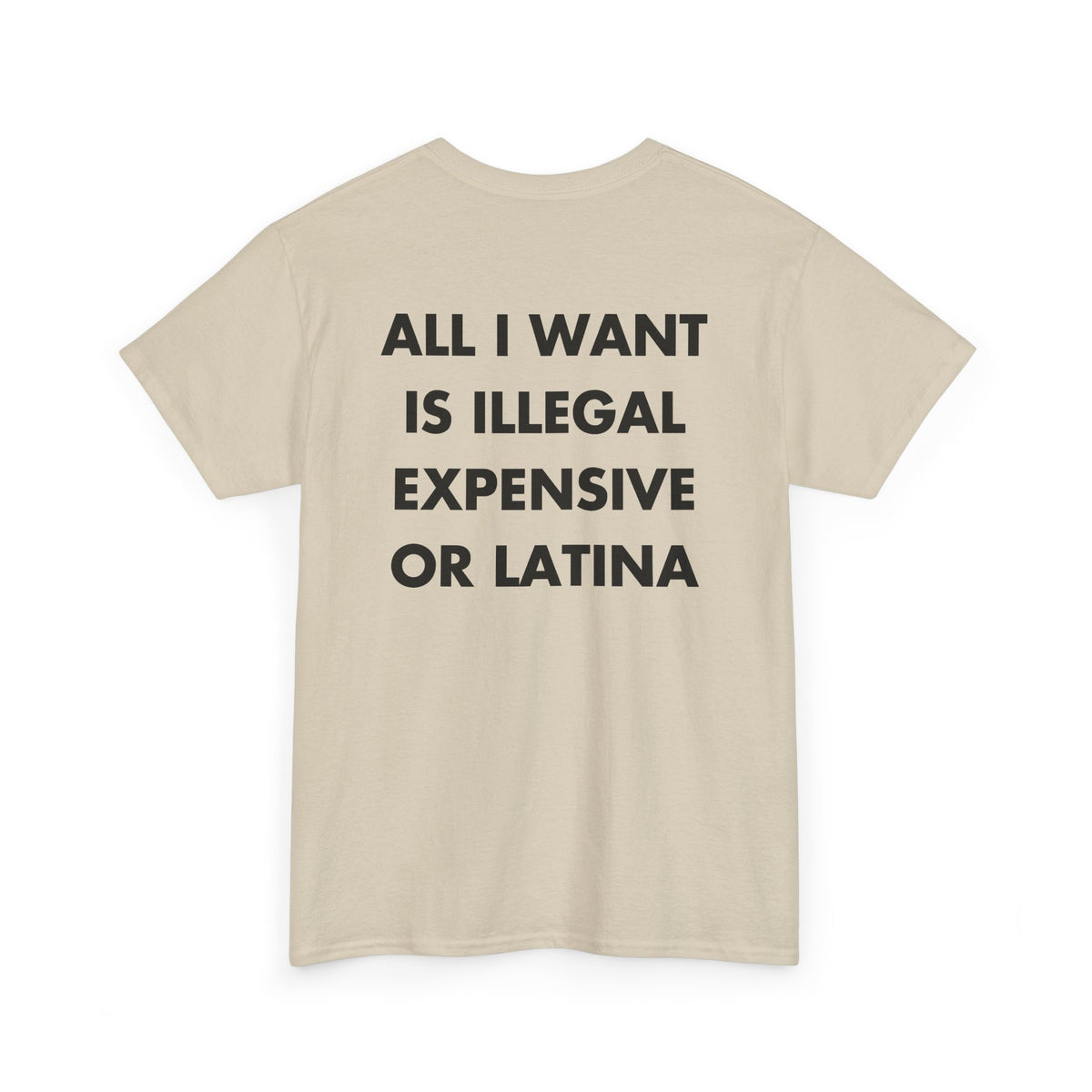 Sand T-shirt with ALL I WANT IS ILLEGAL EXPENSIVE OR LATINA back print