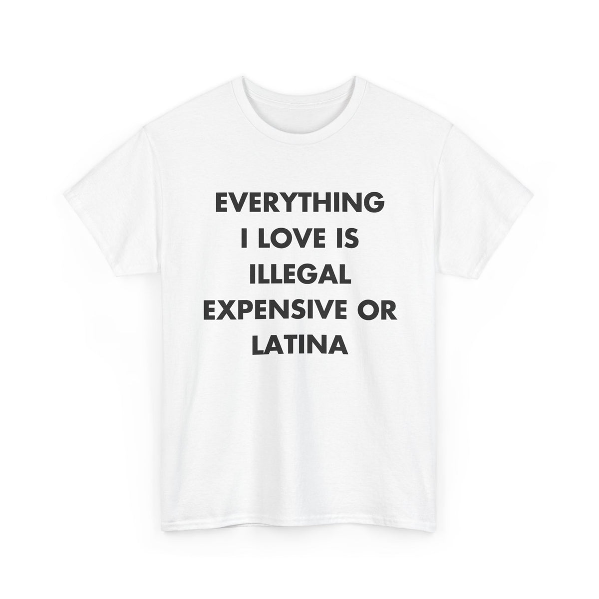 White T-shirt with EVERYTHING I LOVE IS ILLEGAL EXPENSIVE OR LATINA front print