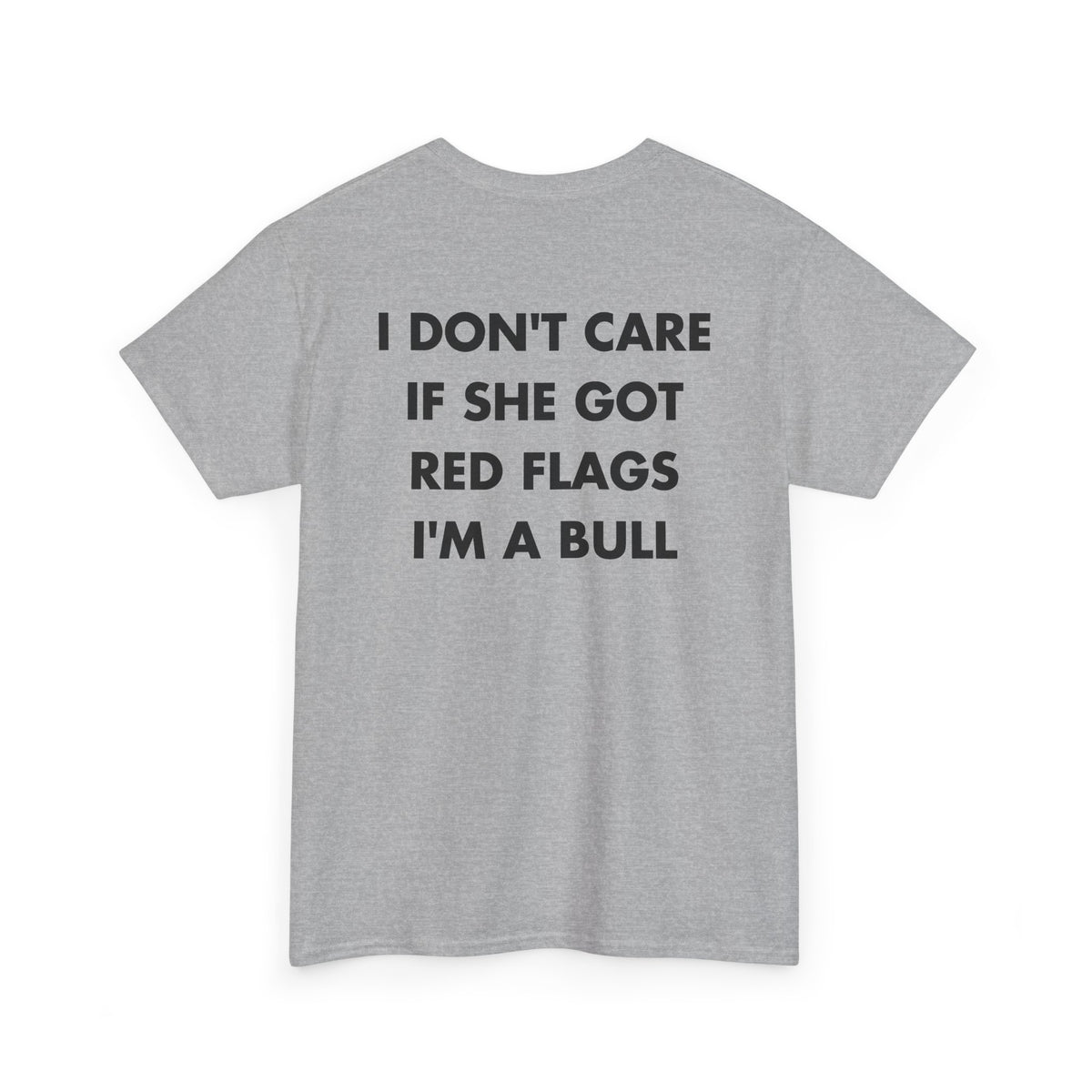 Sport Grey T-shirt with I DON'T CARE IF SHE GOT RED FLAGS I'M A BULL back print
