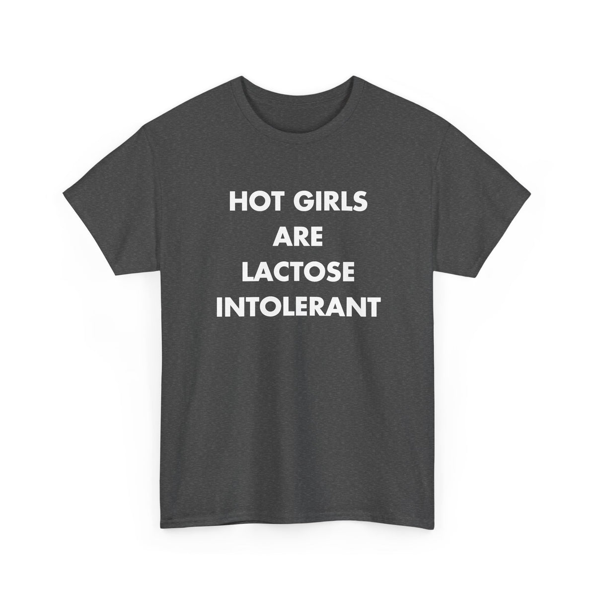 Dark Heather T-shirt with HOT GIRLS ARE LACTOSE INTOLERANT front print