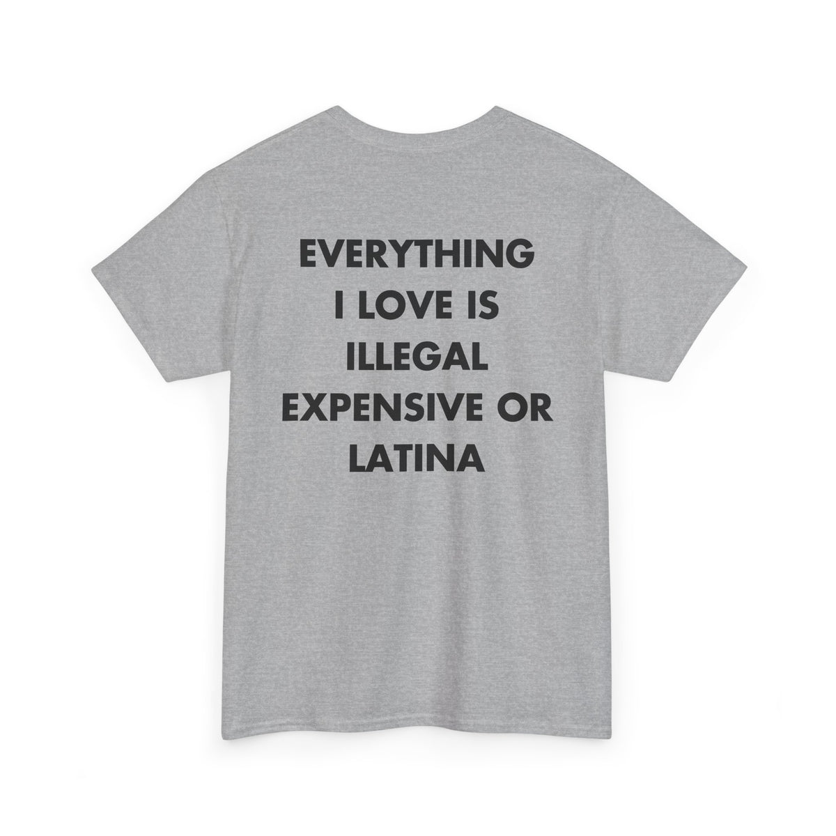 Sport Grey T-shirt with EVERYTHING I LOVE IS ILLEGAL EXPENSIVE OR LATINA back print